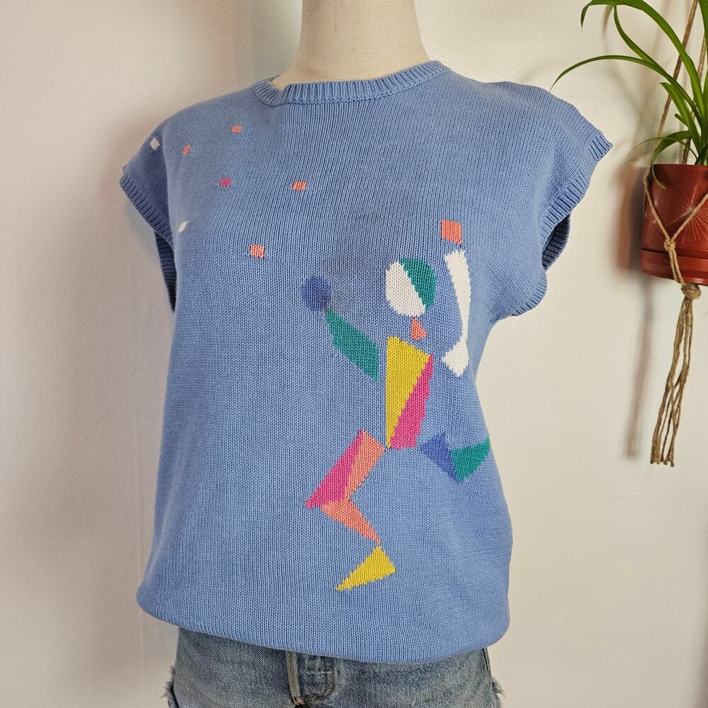 Vintage Merona Abstract Sweater Vest M Periwinkle Blue Pastel Pullover